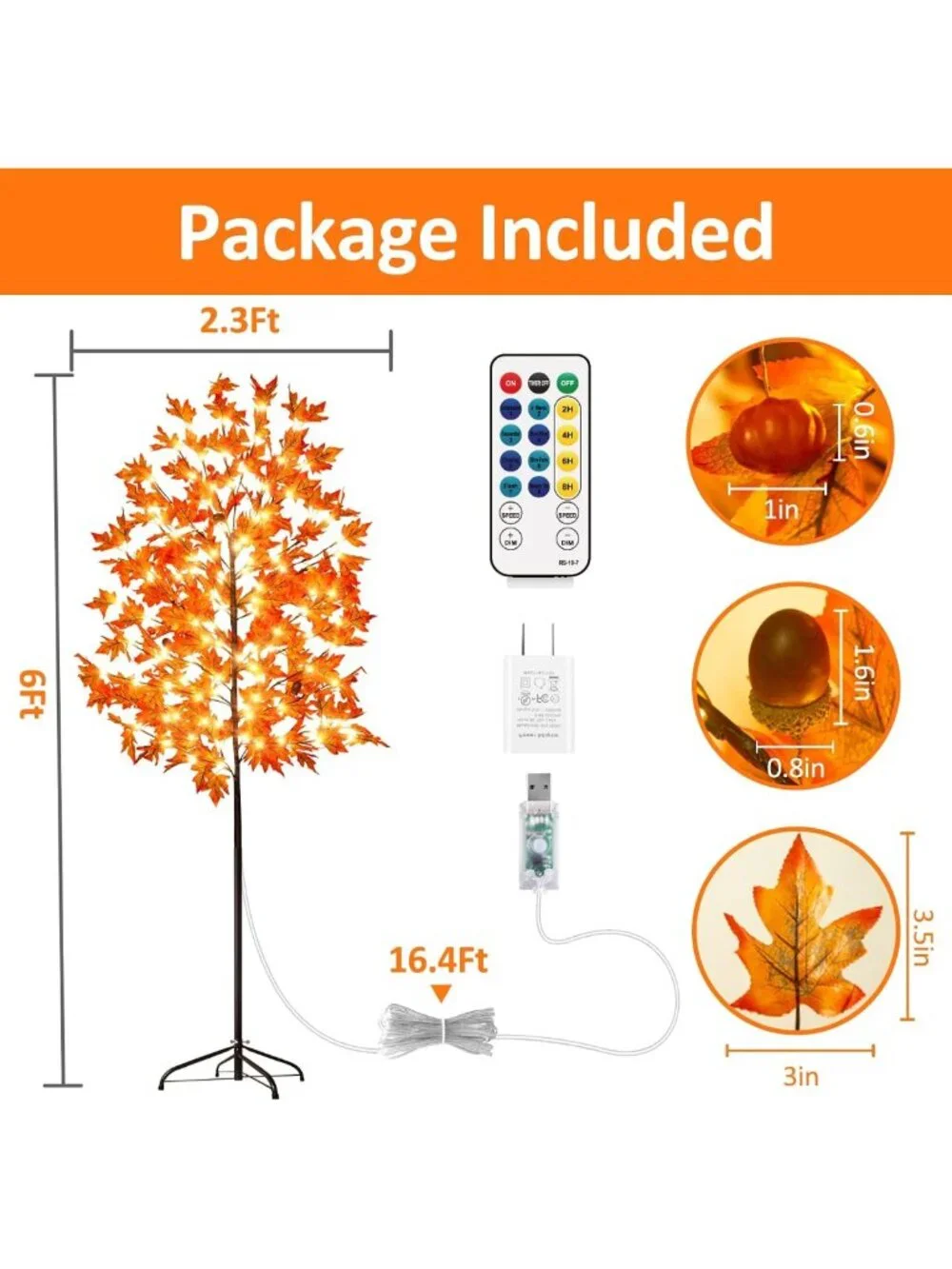 6Ft LED Lighted Maple Tree - 144 Lights, 8 Flashing Modes, Fall Decor for Home